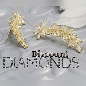 Clear White Diamonds 18K Yellow Gold Ear Climber Earrings  on 925 Silver